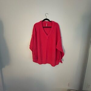 FP by Free People V-Neck Sweater in Vibrant Pink